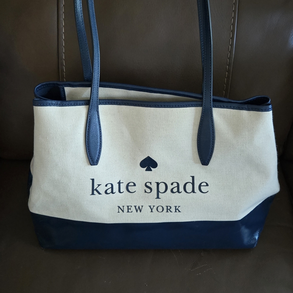 Kate Spade Blue and Cream Canvas Tote